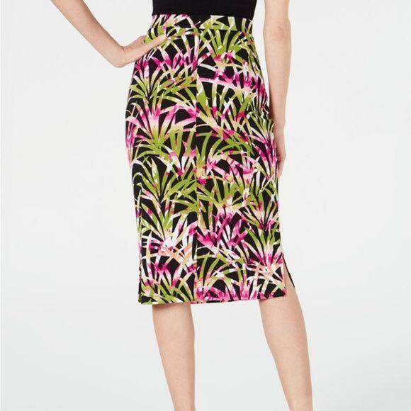 KASPER Tropical Leaves Printed Skirt - Picture 2 of 3